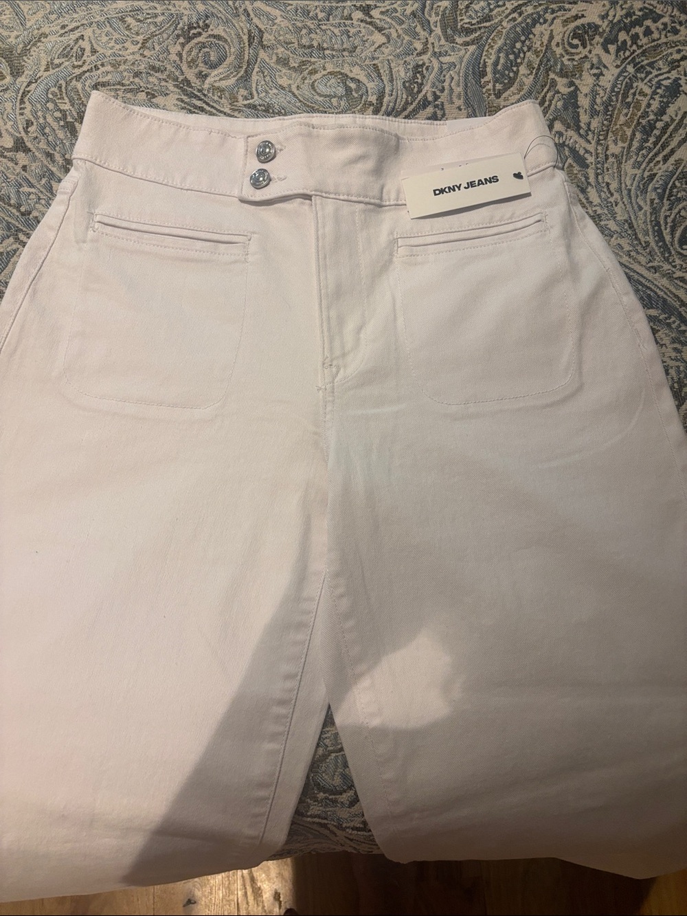 DKNY wide leg white jeans